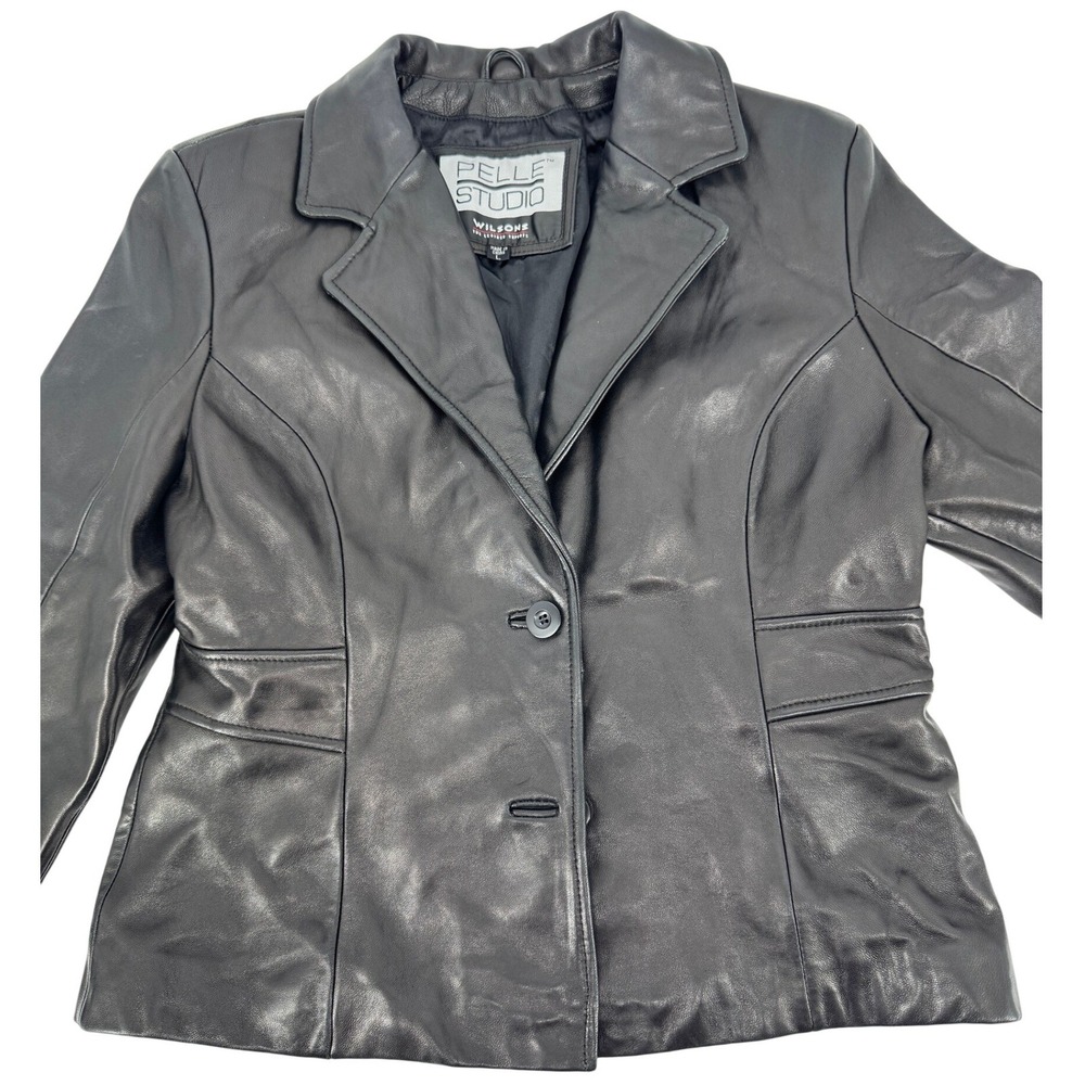 Vintage Wilsons Leather Pelle Studio Jacket Large Womens Black Double Button